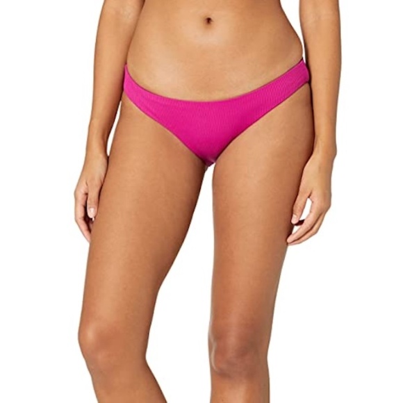 Becca Womens Medium Fine Line Ruched Back Cheeky Bikini Bottoms Pomegranate Pink - Picture 1 of 6